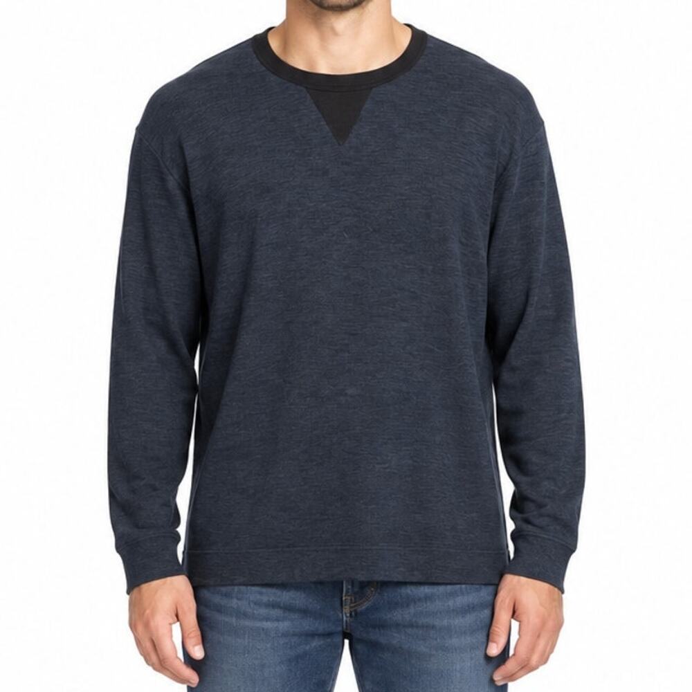 Vince Men's XL Navy Blue Long Sleeve Crewneck Shirt Contrast Trim Cotton Blend